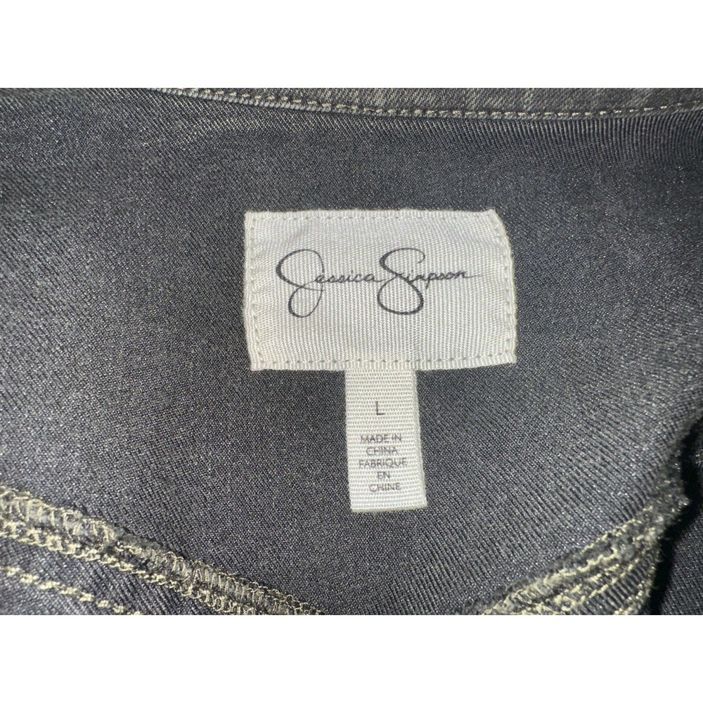 Jessica Simpson Jean Jacket Size Large Aztec Print Sleeves Green Sunwashed Denim - Picture 3 of 4